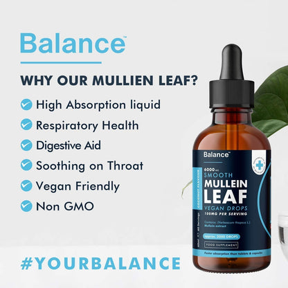 Balance Mullein Leaf Liquid Drops - 60ml for 2 Month Supply - High Strength - Vegan BalanceBuy Supplements Australia