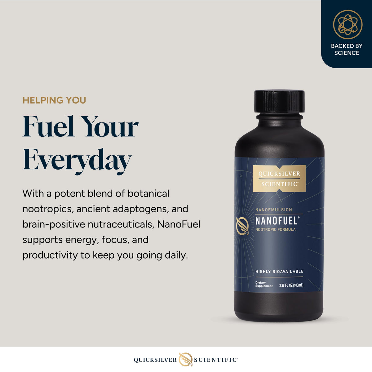 Quicksilver Scientific NanoFuel - Energy Support - Nootropic Formula Designed to Support Focus + Productivity (3.38oz / 100ml) Quicksilver ScientificBuy Supplements Australia