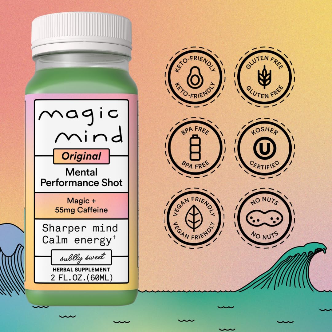 Magic Mind Energy And Focus Drink Shots - Stress Relieving, No Jitters, Ashwagandha, Vitamin B12, Vitamin C, Matcha Green Tea, Functional Mushrooms - 2 FL Oz (15 Pack) Magic MindBuy Supplements Australia