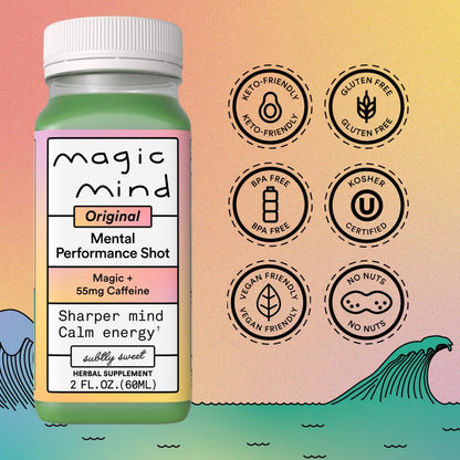 Magic Mind Energy And Focus Drink Shots - Stress Relieving, No Jitters, Ashwagandha, Vitamin B12, Vitamin C, Matcha Green Tea, Functional Mushrooms - 2 FL Oz (15 Pack) Magic MindBuy Supplements Australia