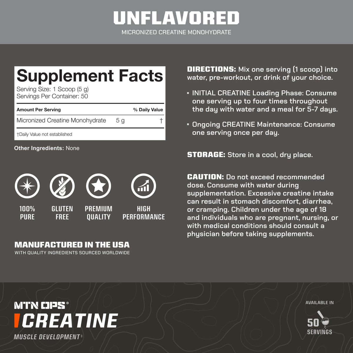 MTN OPS Micronized Creatine Monohydrate Powder – Unflavored 5 g per Serving, 50 Servings – Pure Creatine for Men for Muscle Recovery & Strength Training MTN OPSBuy Supplements Australia