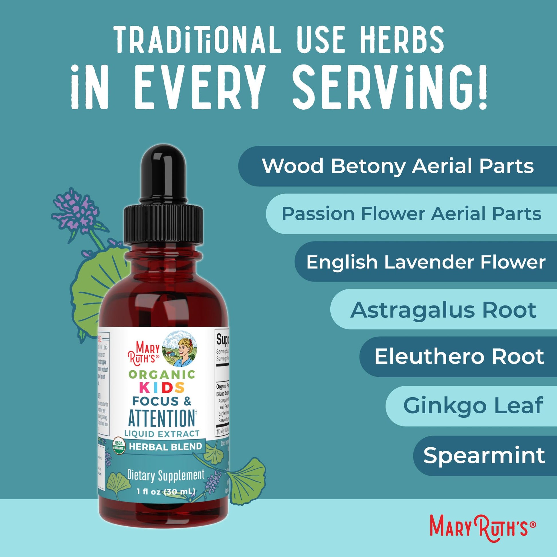 MaryRuth Organics Kids Focus & Attention Drops | USDA Organic Drops | Ginkgo Biloba | Rhodiola Root & Licorice Root | Adaptogenic | Calm | Vegan | Non-GMO | Gluten Free | 30 Servings MARYRUTH'SBuy Supplements Australia