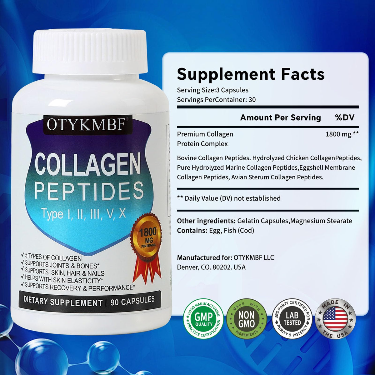 OTYKMBF Multi Collagen Peptides Pills 1800mg, Type I, II, III, V, X - Hydrolyzed Premium Collagen Complex Supports Skin, Joints, Hair & Nails, Hydrolyzed Protein for Women Men, 90 Capsules OTYKMBFBuy Supplements Australia