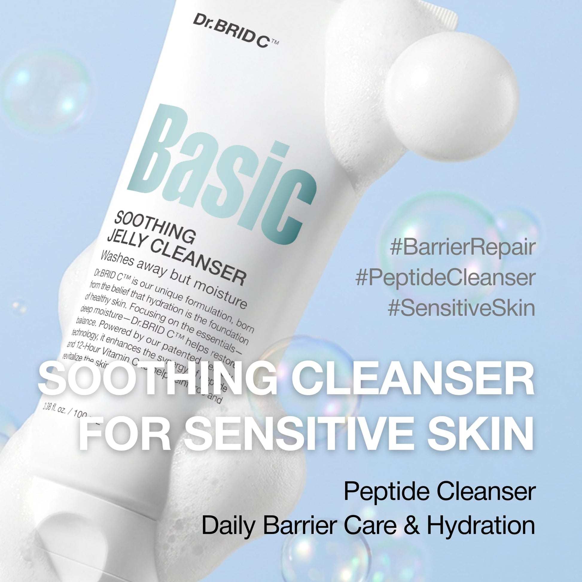 Dr.BRID C Soothing Jelly Cleanser - Amino Acid Face Wash with Peptides & Protease, Low-pH Pore Purifying & Texture Smoothing Facial Cleanser for Sensitive Skin, Fragrance-Free, 3.38 fl.oz. Dr.BRID C buy supplements Au