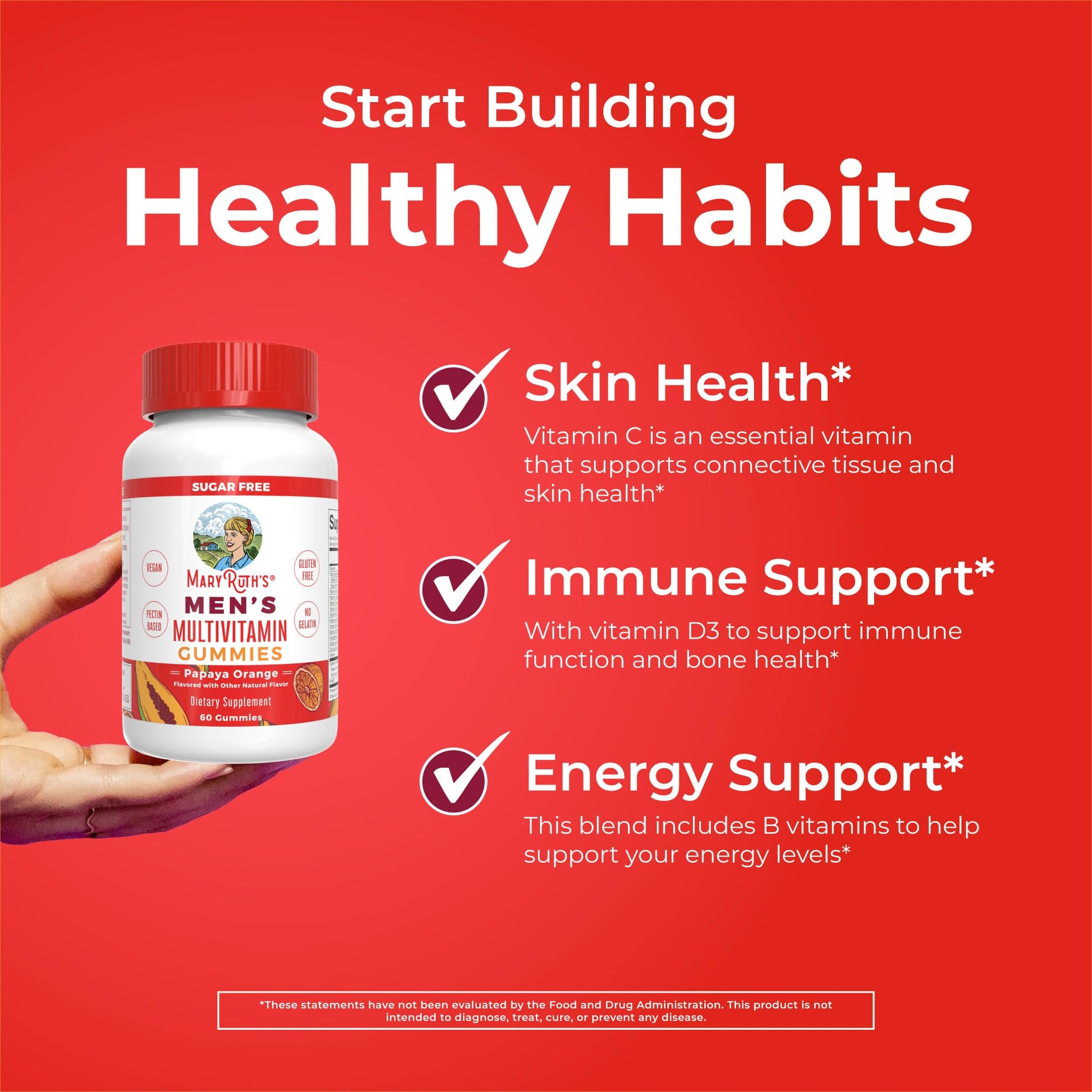 MaryRuth's Multivitamin Gummies for Men | Vitamin A, C, D, E, B6, B12, Biotin, Zinc | Energy Metabolism | Immunity | Bone Health | Cellular Health | Vegan | Non-GMO | Gluten & Sugar Free | 60 Count MARYRUTH'SBuy Supplements Australia