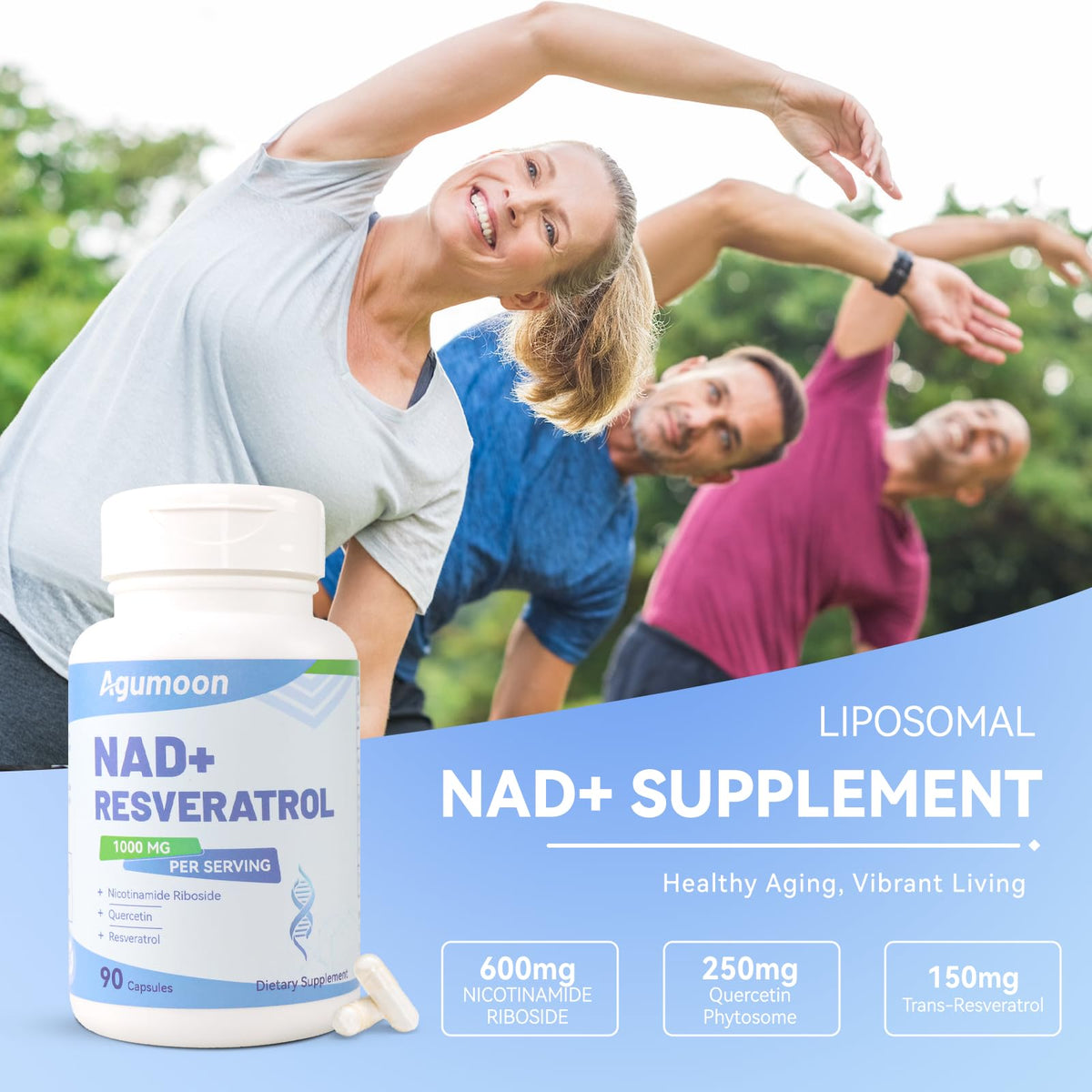 Agumoon NAD+ Supplement 1000mg, Liposomal NAD Nicotinamide Riboside Supplement with Resveratrol & Quercetin for Women and Men - 90 Capsules AgumoonBuy Supplements Australia