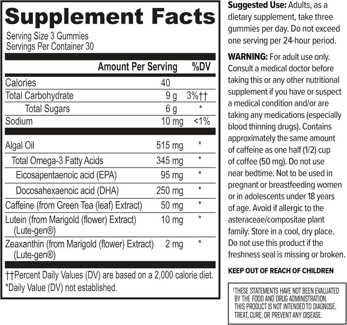 ONNIT Alpha Brain Neuro Focus Gummies, IGEN Non-GMO Tested Vegan Gummies with Omega-3s Lutein Zeaxanthin and Caffeine, Brain Eye and Focus Supplement