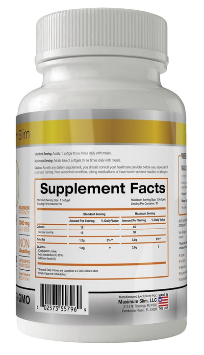 MAX CLA 3000, High Potency, Natural Weight Loss Exercise Enhancement, Increase Lean Maximum SlimBuy Supplements Australia