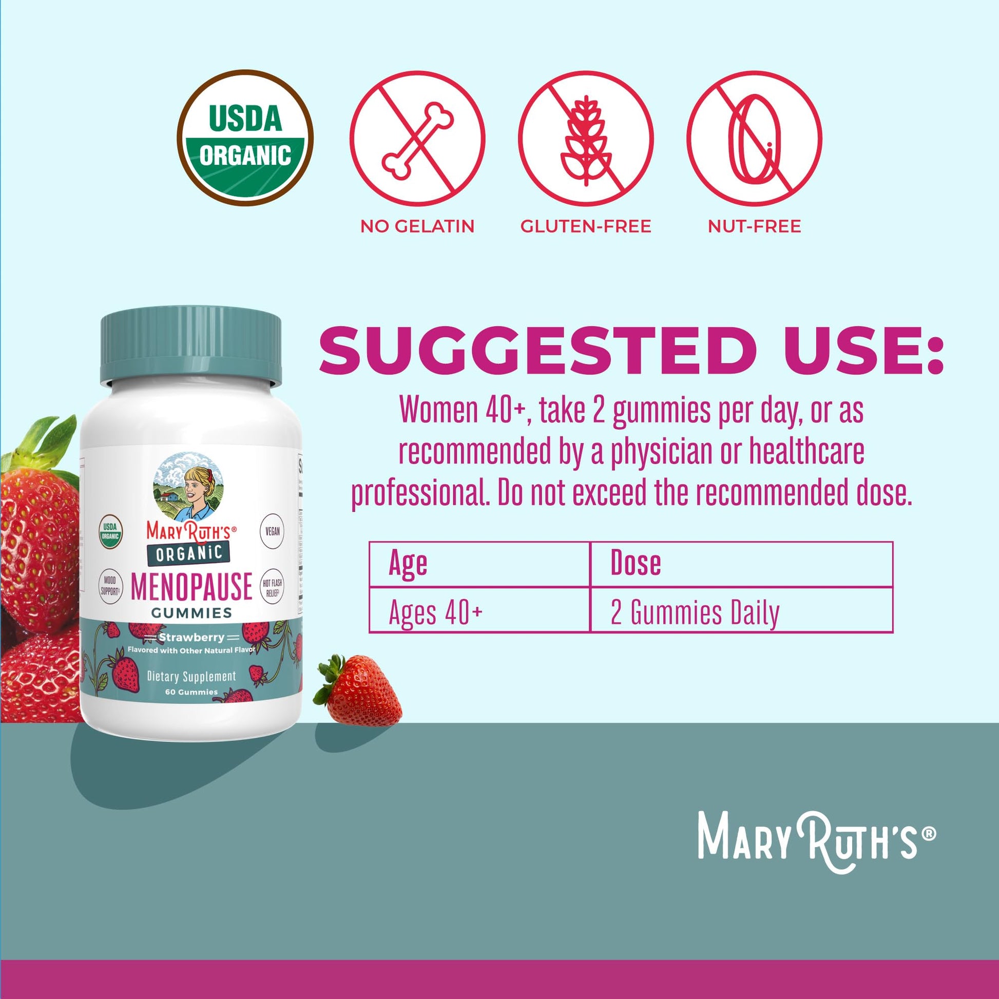 Organic Menopause Gummies by MaryRuth's | Menopause Supplements for Women | Mood Support | Hot Flash Relief | Maca Root | Black Cohosh | USDA Organic | Non-GMO | Vegan | 30 Servings MARYRUTH'SBuy Supplements Australia