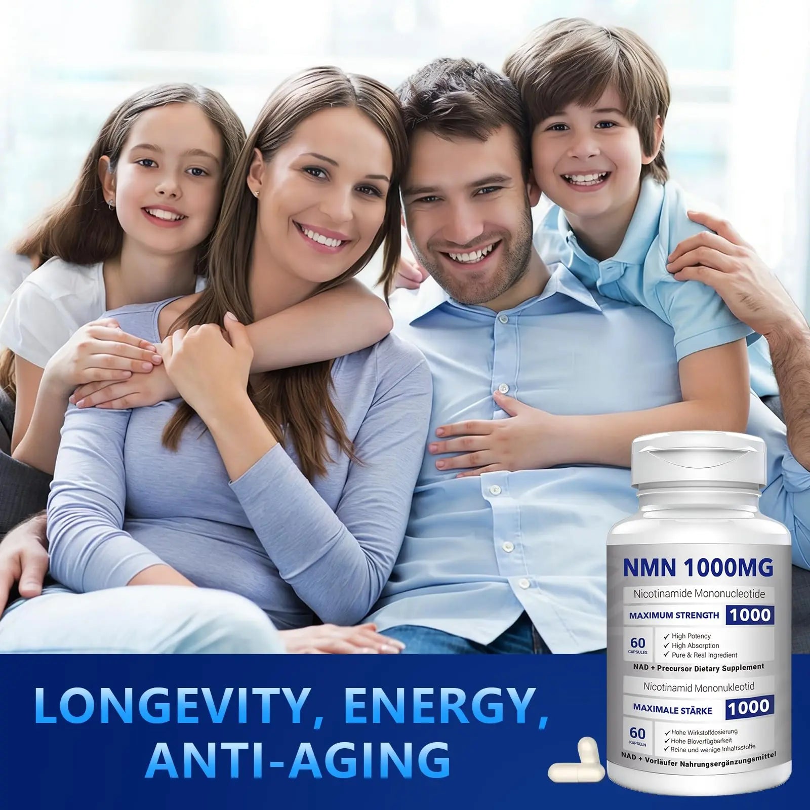 NMN 1000mg Per Serving Maximum Strength - 99% Pure NMN (Nicotinamide Mononucleotide) for NAD, Cell, Immune, Energy, Anti-Aging & Longevity, Stabilized NMN Supplements 1000mg - 60 Veggie Capsules CFUKINGBuy Supplements Australia