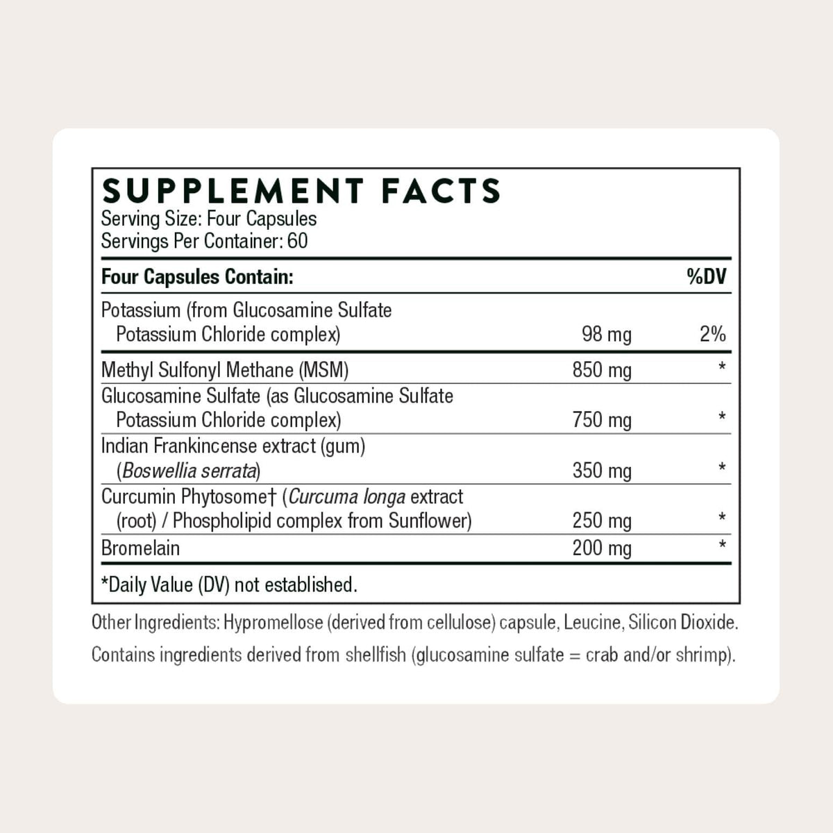 THORNE - Joint Support Nutrients - Formulated with Glucosamine, MSM, Curcumin, Bromelain, Boswellia & Potassium for Joint Support* - Third-Party Certified - Gluten, Dairy & Soy-Free - 240 Capsules THORNEBuy Supplements Australia