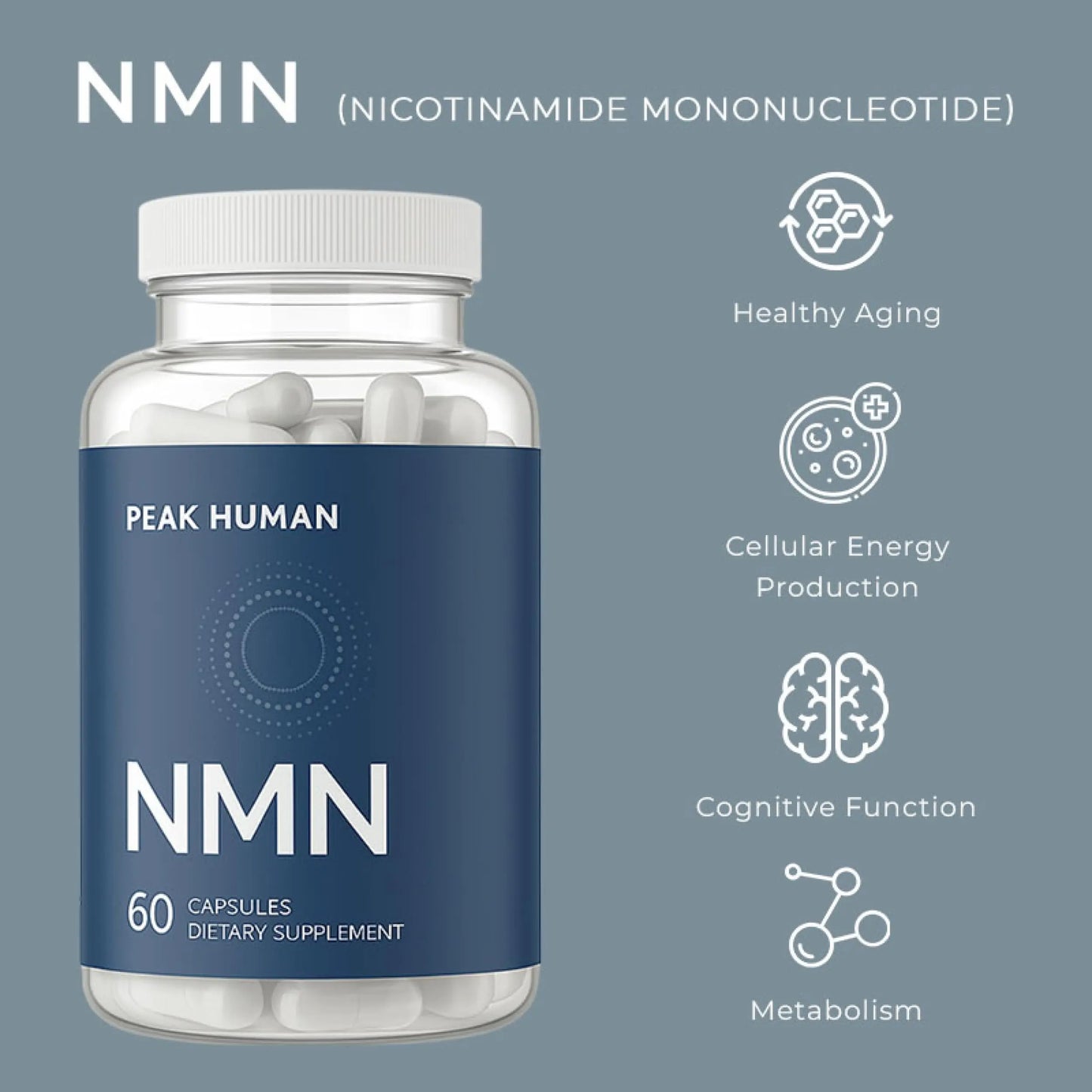 Peak Human Beta-NMN | Beta Nicotinamide Mononucleotide NAD+ Precursor - Advanced Cellular Energy & Longevity - Promotes Vitality, Metabolic Function & Focus - Non-GMO, Vegan Capsules - 60 Count Peak HumanBuy Supplements Australia