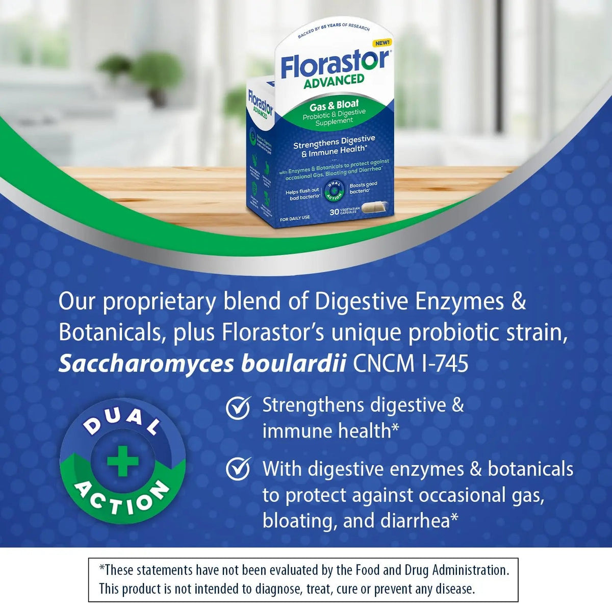 Florastor Advanced Gas and Bloat Probiotic, Digestive Enzymes and Botanicals, Plus Probiotics for Digestive Health, 30 Capsules FlorastorBuy Supplements Australia