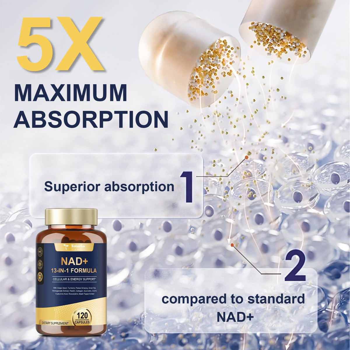 Totaria NAD Supplement for Women Men with nicotinamide riboside resveratrol,Quercetin, Betaine Boost NAD+ Levels NAD Plus Supplement for Anti Aging, Energy, Immune, Focus 120 Capsules TotariaBuy Supplements Australia