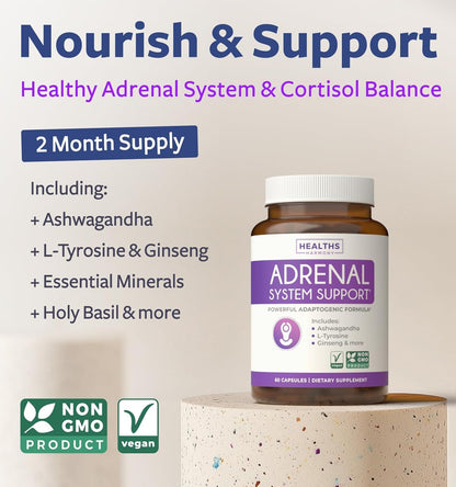 Adrenal System Support & Cortisol Manager (2 Month Supply) Powerful Ashwagandha & L-Tyrosine Fatigue Supplement - Maintain Balanced Cortisol Levels, Health, & Stress Relief - Non-GMO - 60 Capsules Healths HarmonyBuy Supplements Australia