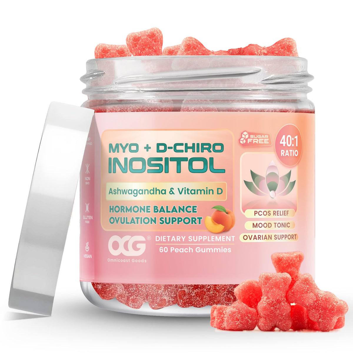 OMNICOAST GOODS, OCG Myo-Inositol & D-Chiro Inositol Gummies with Ashwagandha | PCOS Support | Ovulation & Mood Support, 40:1 Ratio Inositol for Hormone Balance, Sugar-Free, Non-GMO (60 Gummies) OMNICOAST GOODS, OCGBuy Supplements Australia