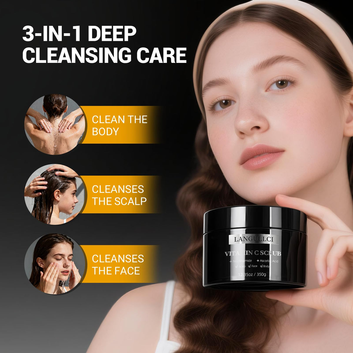 Face, Body & Scalp Scrub, 3-in-1 Gentle Microdermabrasion Exfoliating Scrub with Niacinamide & Vitamin C, Deep Cleansing, Oil Control, Dead Skin Removal, Pore-Refining for Smooth Radiant Skin, 12.3 oz LANGULLCI buy supplements Au