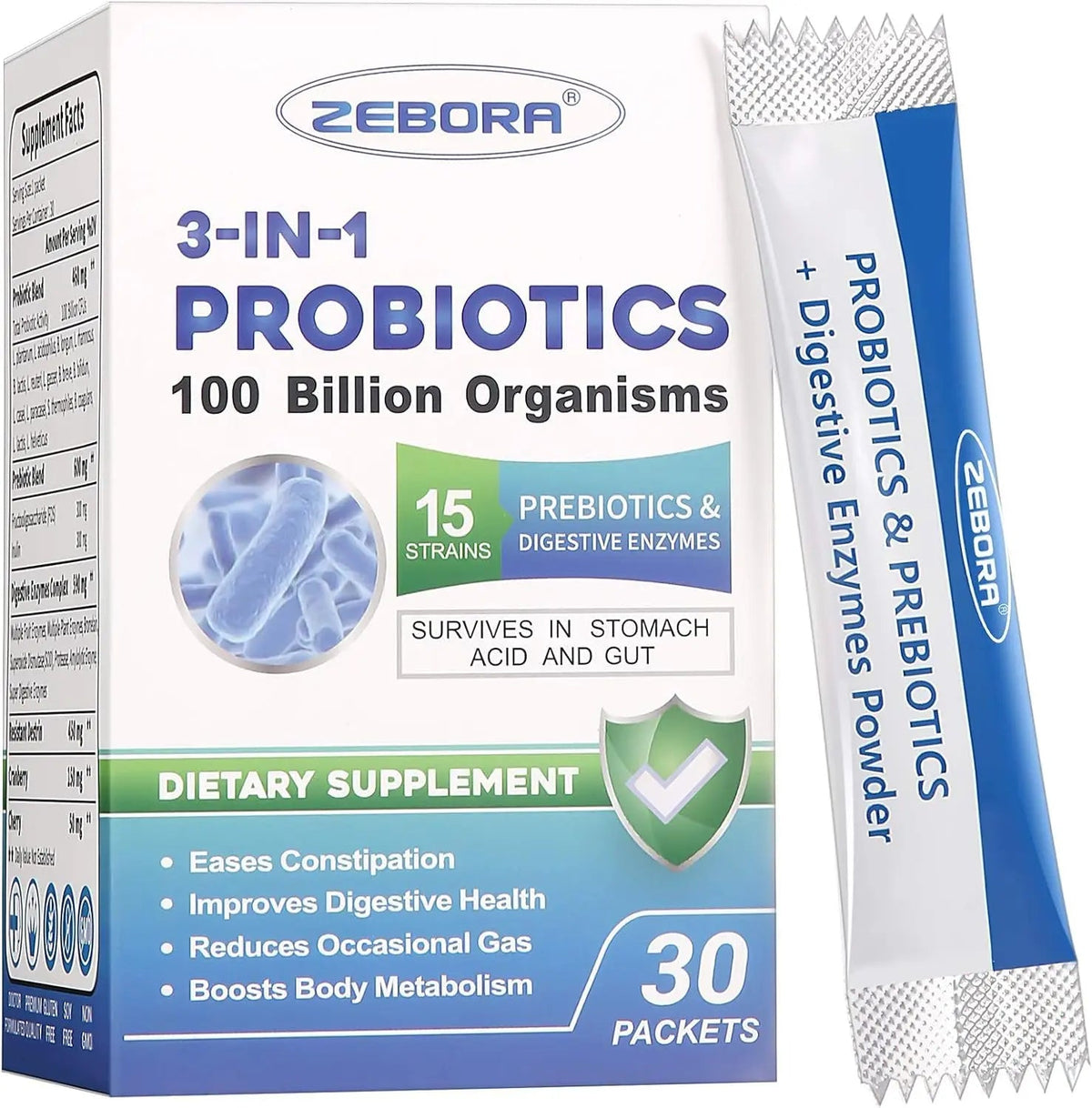 Probiotics for Women & Men - 100 Billion Plus Digestive Enzymes & Prebiotics, Highest Potency 3-in-1 Complete Probiotics for Digestive Health, Immune Support ZEBORA buy supplements Au
