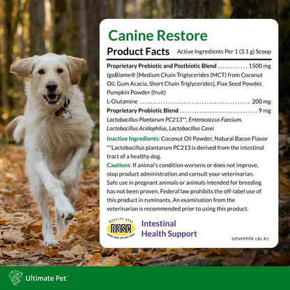 Ultimate Pet Nutrition Canine Restore, Gut Health Supplement with Prebiotics, Probiotics, & Postbiotics for Digestive Health & Immunity Support, Vet Formulated Powder Food Topper ULTIMATE PET NUTRITIONBuy Supplements Australia