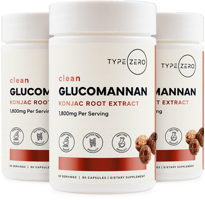 Type Zero Clean Glucomannan Konjac Root Extract (90 Capsules)(1,800 MG Per Serving) - 30 Servings, Non-GMO, Gluten Free Type ZeroBuy Supplements Australia
