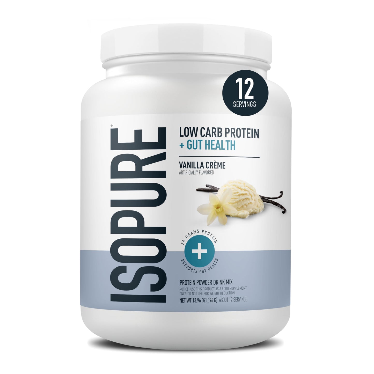 Isopure Protein + Gut Health & Immune Support Powder, Vanilla Crème, 25g Whey Protein with Prebiotics & Vitamins, 12 Servings (Pack of 1)