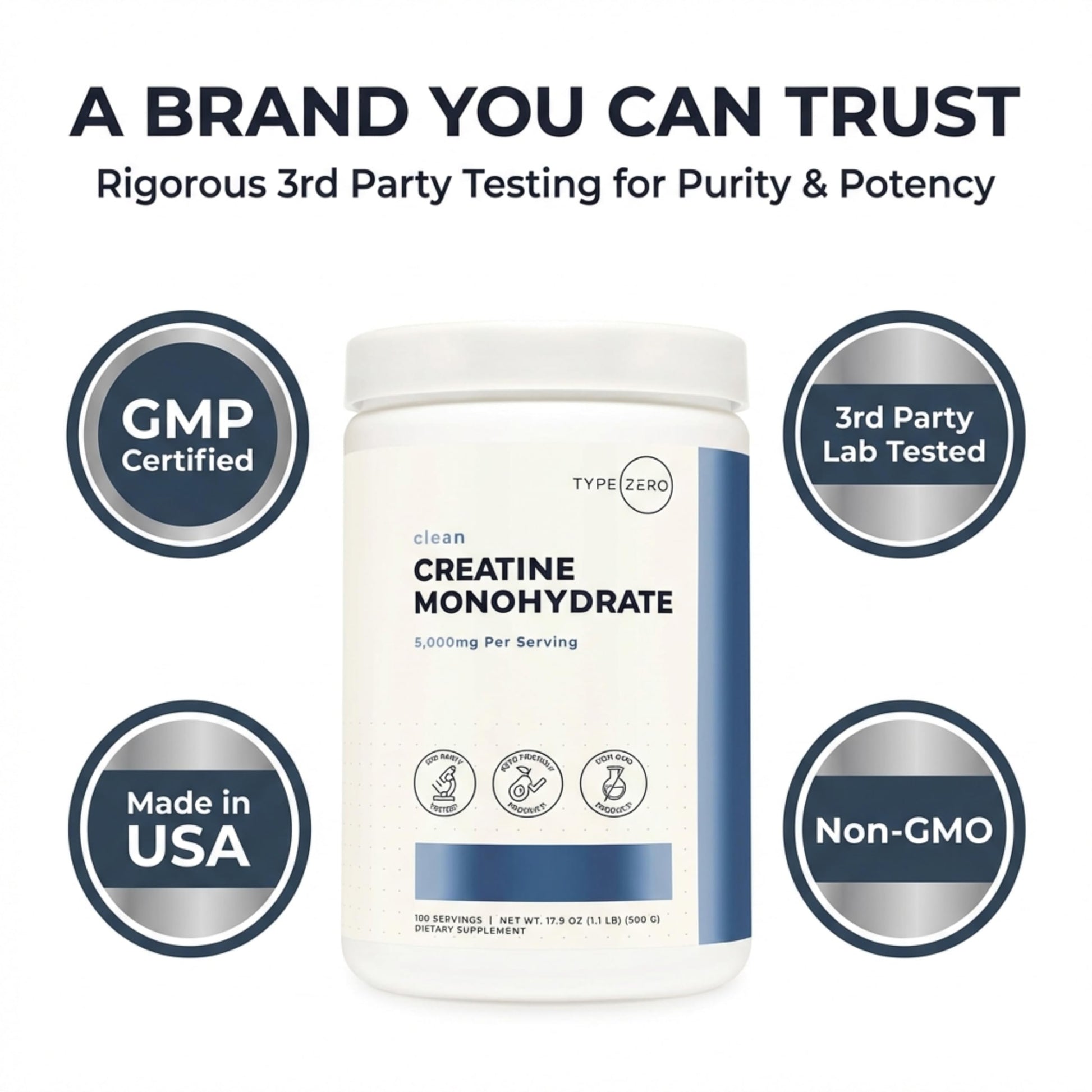 Type Zero Creatine Monohydrate Powder (Unflavored | 500g), 5000 mg Per Serving, Micronized, Zero Sugar, Keto Friendly & Gluten Free, 100 Servings Type ZeroBuy Supplements Australia