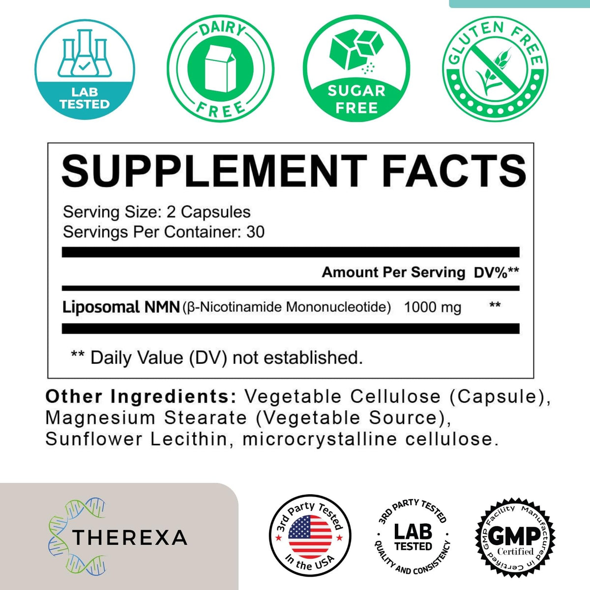 NMN Supplement 1000mg Pure - Liposomal NMN for NAD+ Supplement, Tested in USA, 60 Capsules THEREXABuy Supplements Australia