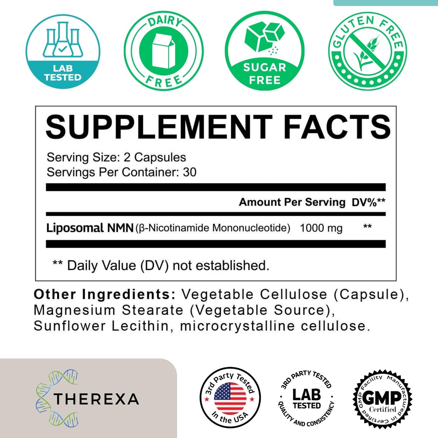 NMN Supplement 1000mg Pure - Liposomal NMN for NAD+ Supplement, Tested in USA, 60 Capsules THEREXABuy Supplements Australia