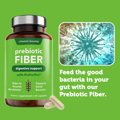 Vitamin Bounty Prebiotic Capsules - PreforPro® Prebiotics Supplement for Women & Men Digestive Health & Advanced Gut Health – No Fiber, No Bloating