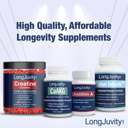 LongJuvity Sodium Butyrate Supplement (300mg) - Optimal Gut Health for Men & Women - Digestion Support & Leaky Gut Repair - Postbiotic Short Chain Fatty Acid, Lab Tested (120 Extended Release Caps) LongJuvity LabsBuy Supplements Australia