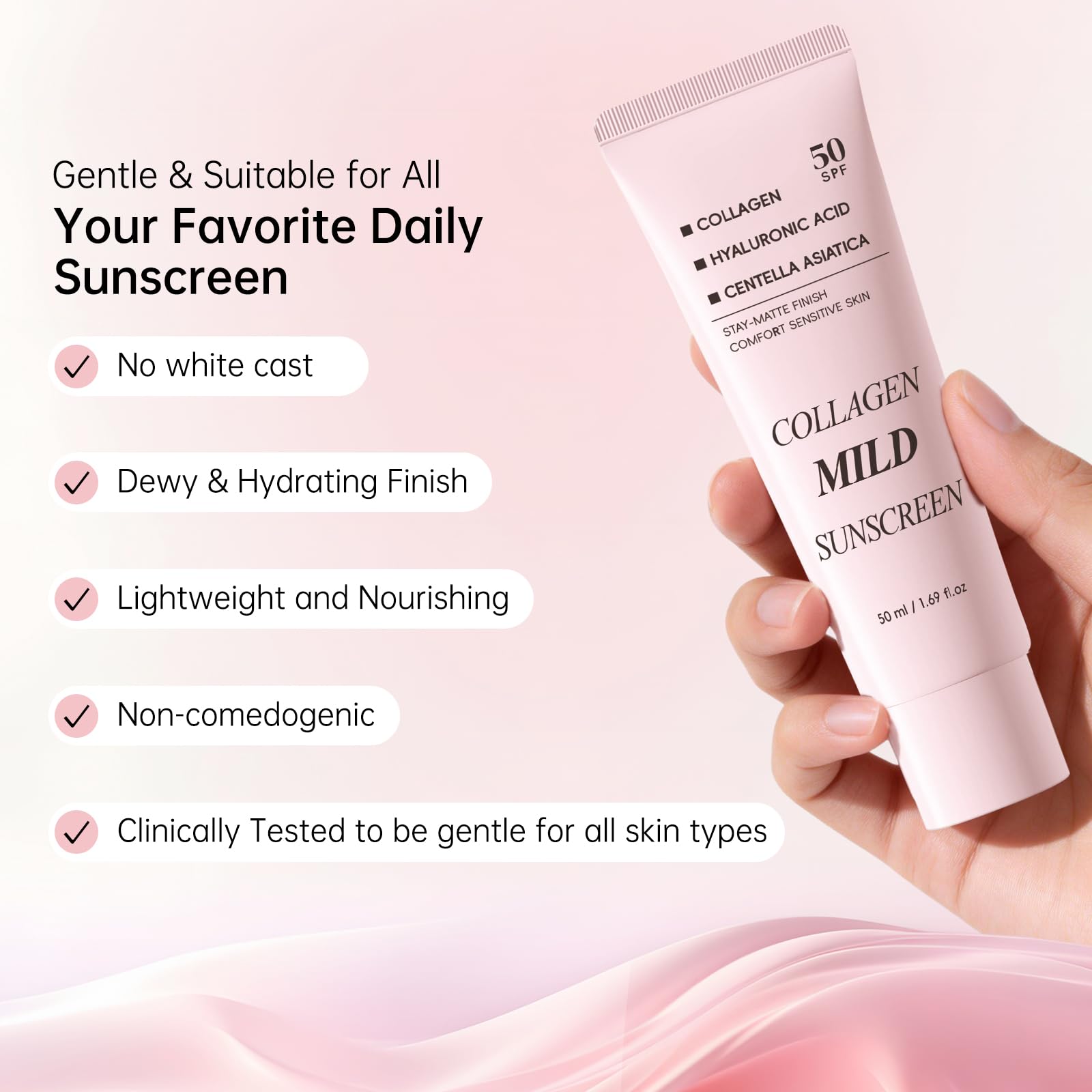 Collagen Mild Sunscreen SPF 50 for Face, Broad Spectrum Protection, Hydrating Facial Sunscreen with Peptides & Cica, Lightweight Non-Greasy, No White Cast, Natural Glow, Travel Size (2 PCS) DR.Seya buy supplements Au