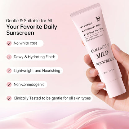 Collagen Mild Sunscreen SPF 50 for Face, Broad Spectrum Protection, Hydrating Facial Sunscreen with Peptides & Cica, Lightweight Non-Greasy, No White Cast, Natural Glow, Travel Size (2 PCS) DR.Seya buy supplements Au