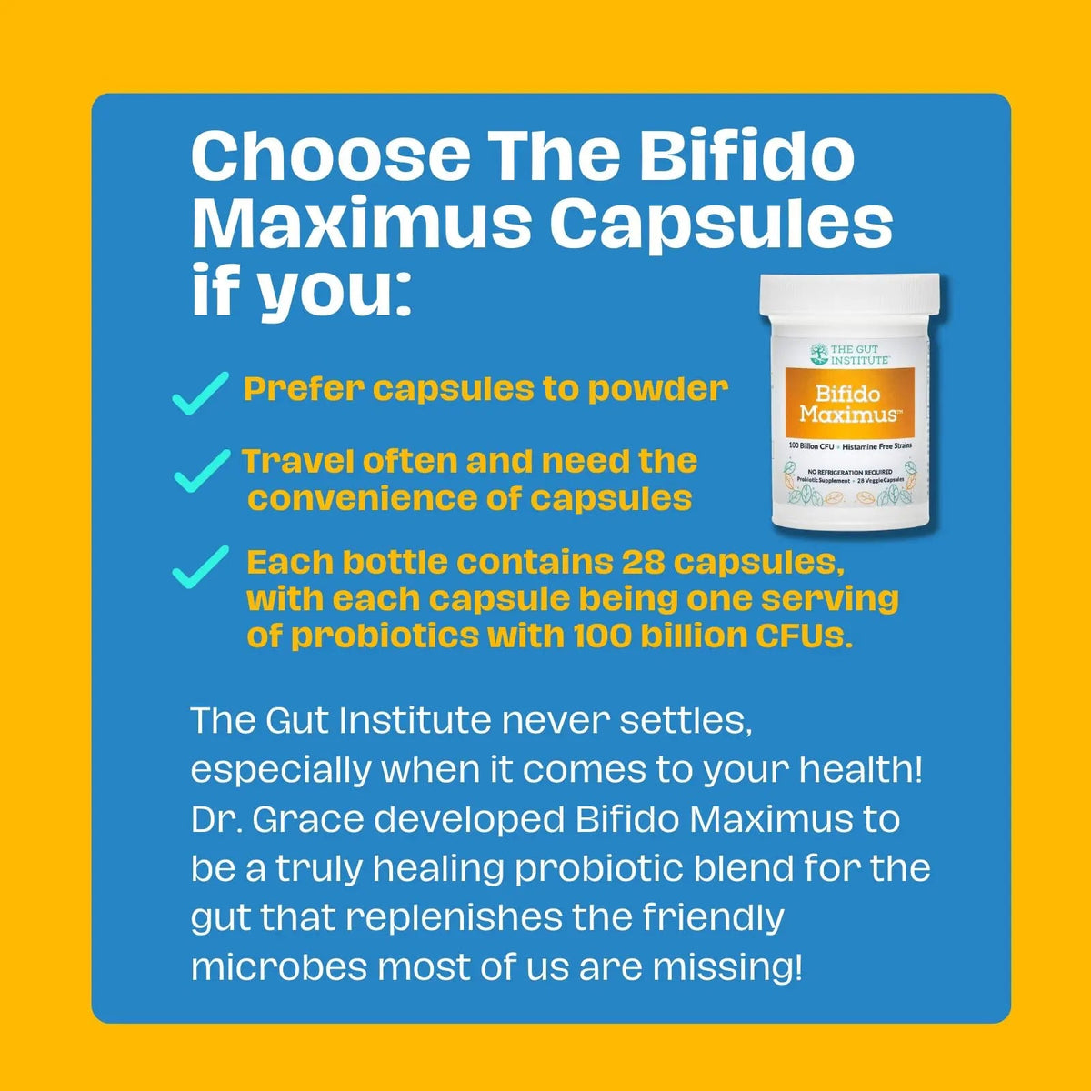 The Gut Institute Bifido Maximus Ultra High Potency Probiotics for Women and Men - Bifidobacterium longum 100 Billion CFUs - 28 ct - 7 Strains - No Histamines - No Refrigeration Needed - Made in USA The Gut Institute buy supplements Au