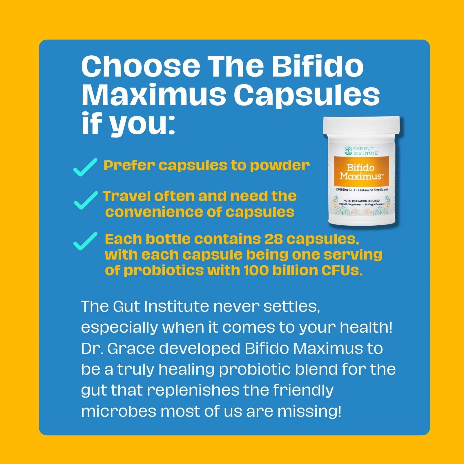 The Gut Institute Bifido Maximus Ultra High Potency Probiotics for Women and Men - Bifidobacterium longum 100 Billion CFUs - 28 ct - 7 Strains - No Histamines - No Refrigeration Needed - Made in USA The Gut Institute buy supplements Au