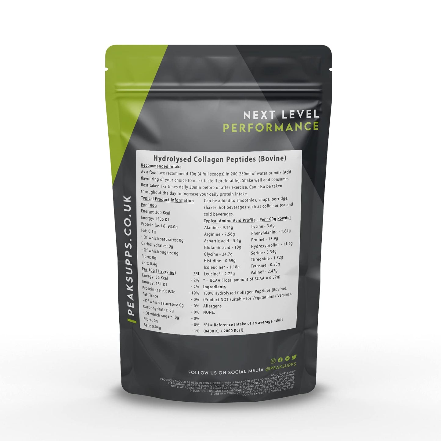Grass Fed Collagen Powder | Pure Hydrolysed Bovine Protein Peptides (1Kg) Peak SuppsBuy Supplements Australia