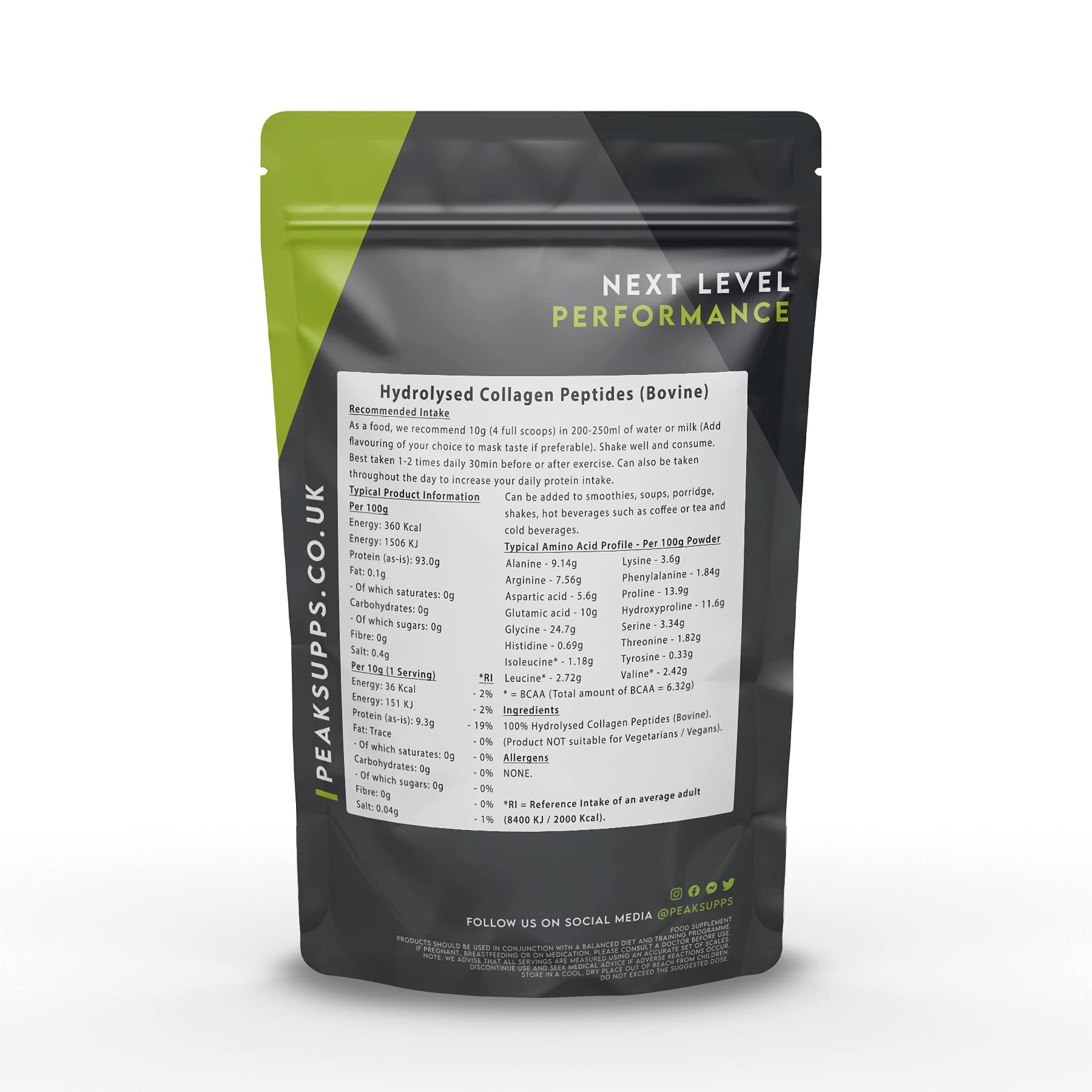 Grass Fed Collagen Powder | Pure Hydrolysed Bovine Protein Peptides (1Kg) Peak SuppsBuy Supplements Australia