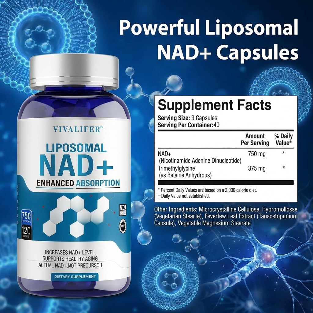 Liposomal NAD+ Supplement 750mg - 120 Capsules NMN Alternative Superior Absorption & Bioavailability -True Nicotinamide Adenine Dinucleotide for Cellular Energy, DNA Repair Support & Healthy Aging DQQIBuy Supplements Australia