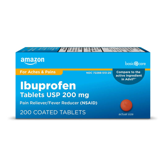Amazon Basic Care Ibuprofen Tablets, Fever Reducer and Pain Relief from Body Aches, Headache, Arthritis Pain and More, Brown 200 Count Amazon Basic CareBuy Supplements Australia