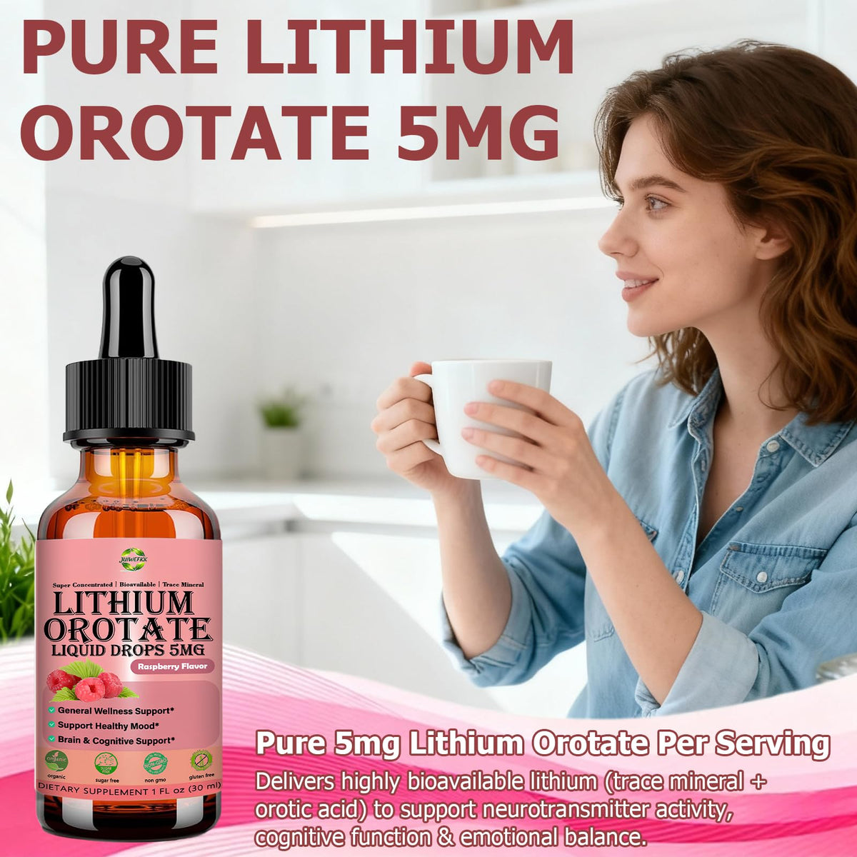 Pure Lithium Orotate Liquid Drops 5mg, Low Dose Lithium Brain Supplement for Cognitive Memory Mood Behavior, High Bioavailability Liquid Lithium-Orotate Drops for Kids Adults Vegan Non-GMO JUIWEFKKBuy Supplements Australia