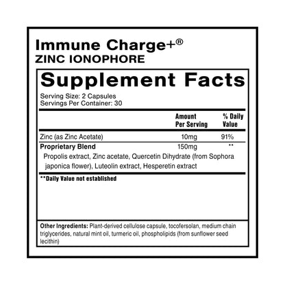 Quicksilver Scientific Immune Charge+ Zinc Ionophore - Zinc Supplement Complexed with Quercetin, Luteolin, Hesperetin Immune + GI Support (60 Capsules) Quicksilver ScientificBuy Supplements Australia
