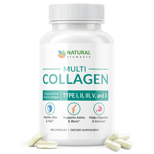 Multi Collagen 180 Protein Capsules - Type I, II, III, V, X Collagen Pills - Proprietary Blend of Eggshell, Chicken, Wild Fish & Grass-Fed