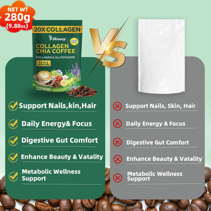 Skiseoy 20x Collagen Chia Coffee - 11-in-1 Coffee Shape Mix with L-Glutathione for Skin, Hair, Joints - Boost Energy and Focus, Vegan Friendly, 45 Servings SkiseoyBuy Supplements Australia
