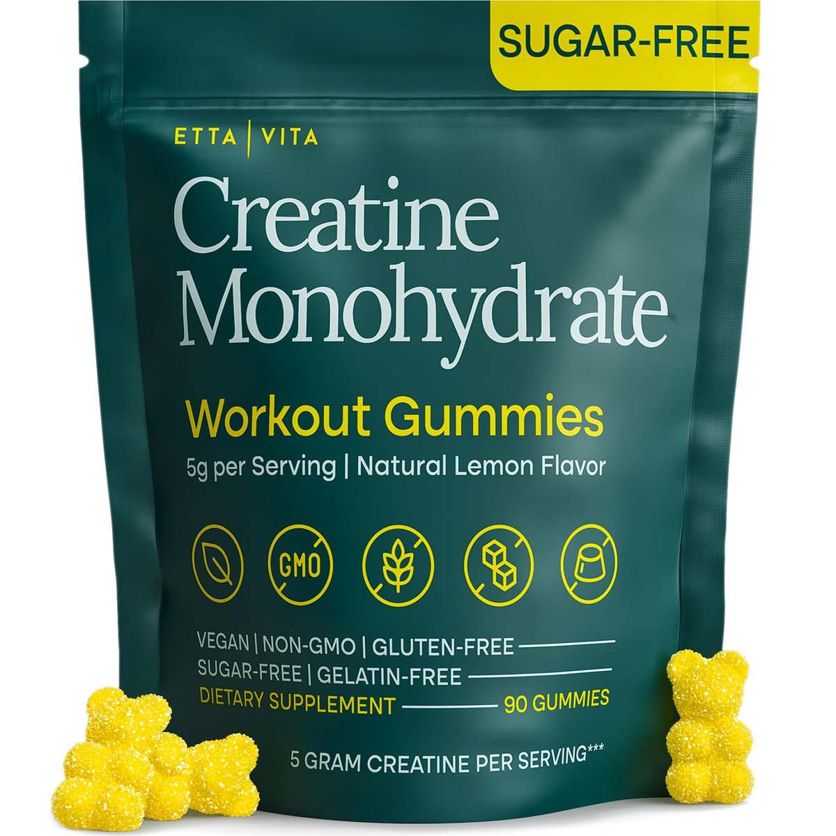 Sugar-Free Creatine Monohydrate Gummies 5gram per Serving, Potent Creatine Gummies for Women & Men, Supplement for Muscle Support, Cellular Energy & Cognitive Function [Lemon Drops Candy Flavor] Etta VitaBuy Supplements Australia