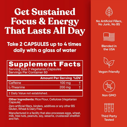 Eu Natural Elite Caffeine Pills with L-Theanine - 100mg Caffeine + 200mg L-Theanine - Jitter-Free Focused Energy & Clean Nootropic Stack - 240 Soft Capsules Eu NaturalBuy Supplements Australia