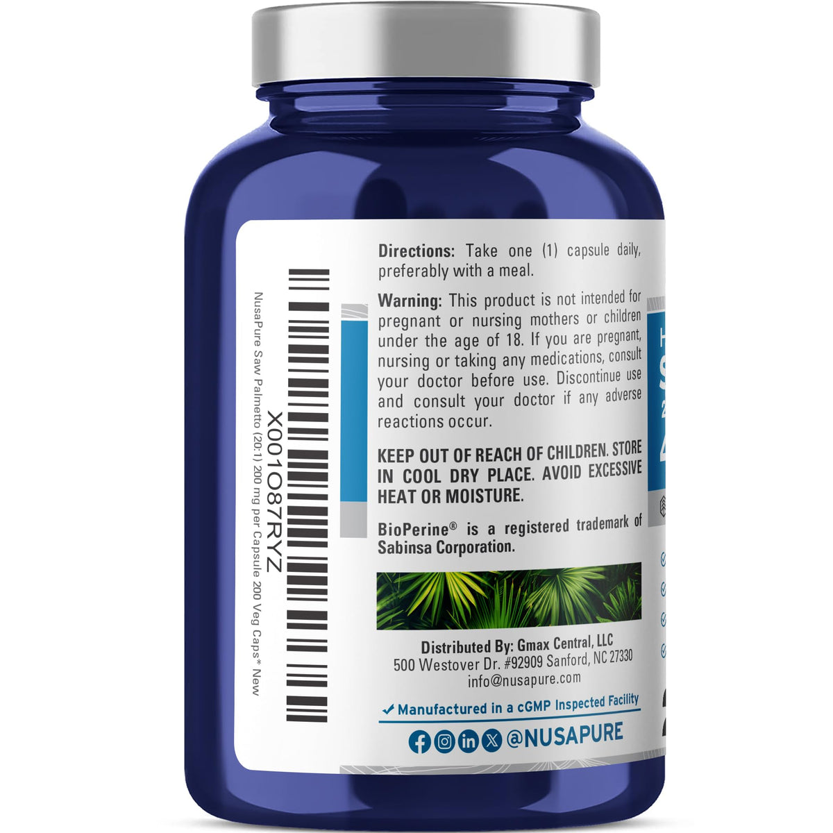 NusaPure Saw Palmetto 20:1 Extract, 200 mg Equivalent to 4,000 mg per Veggie Caps 200 Count Non-GMO, Vegan, Vegetarian, Bioperine NusaPureBuy Supplements Australia