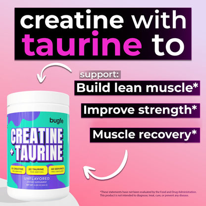 Creatine with Taurine for Women & Men - Unflavored Micronized Creatine Monohydrate Plus Taurine Powder to Support Muscle Strength, Recovery & Brain Health (60 Servings) BugfeBuy Supplements Australia