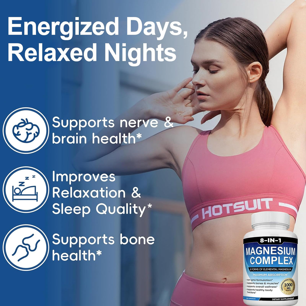 Magnesium Complex Supplement 8 Elemental 1000mg with Glycinate,Citrate for Muscle, Recovery, Stress, Energy, Bone Health, Vegan Non-GMO 180 Capsules, Magnesium Supplement for Women, Men, 2 Bottle caicieter buy supplements Au