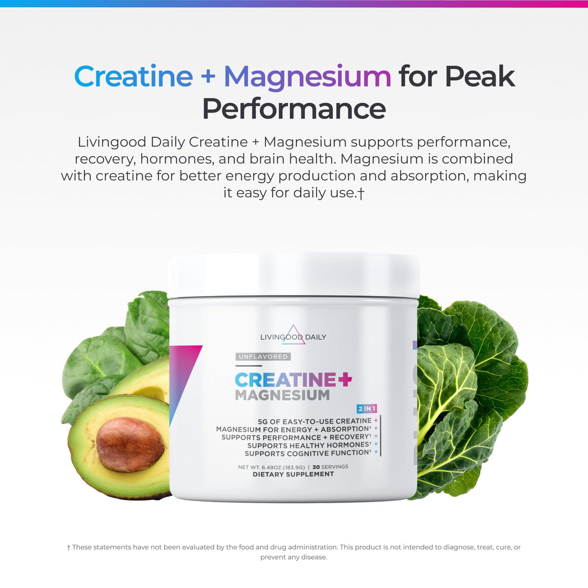 Livingood Daily Creatine + Magnesium Powder, Unflavored | 5g Micronized Creatine Monohydrate with Magnesium for Energy, Muscle Recovery & Performance | 30 Servings Livingood DailyBuy Supplements Australia