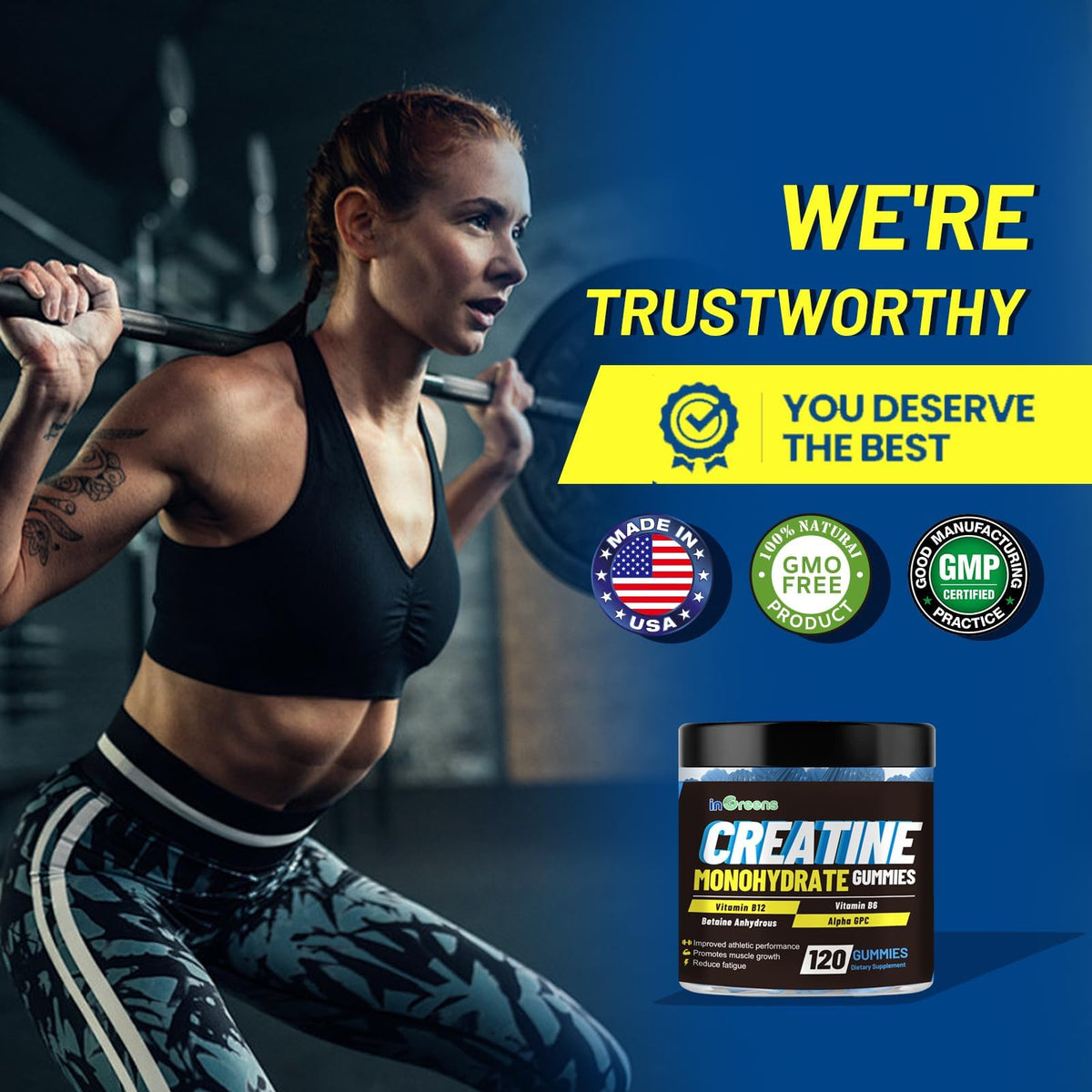 inGreens Creatine Monohydrate Gummies 6g for Men & Women 120 Count inGreensBuy Supplements Australia