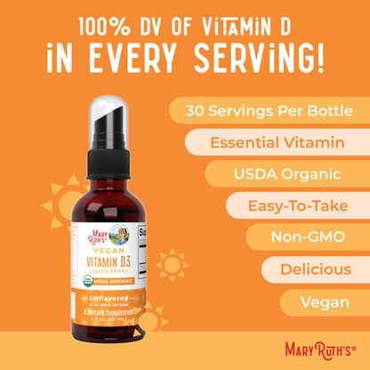 MaryRuth Organics Vitamin D USDA Organic | VIT D3 Liquid | Sugar Free | Liquid VIT D Spray Immune Support for Adults & Kids | Bone Health| Vegan | Gluten Free | Non-GMO | 30 Servings MARYRUTH'SBuy Supplements Australia